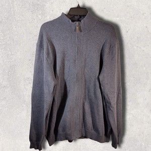 Tasso Elba Men's Brown Cotton Full Zip Sweater - Thick, Warm, and Stylish